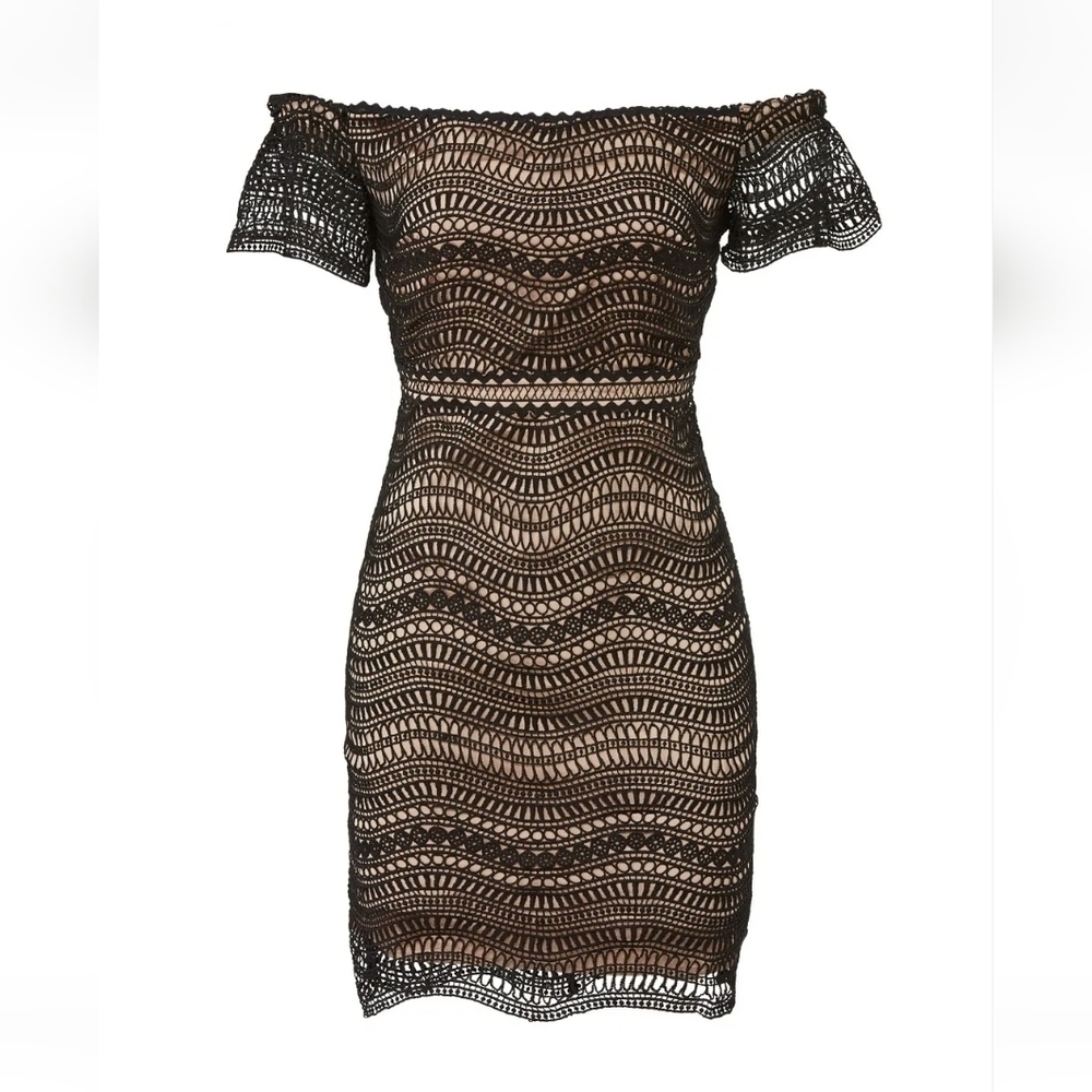 Stylestalker Alexander Mini Black‎ Lace Off Shoulder Sheath Dress Size S